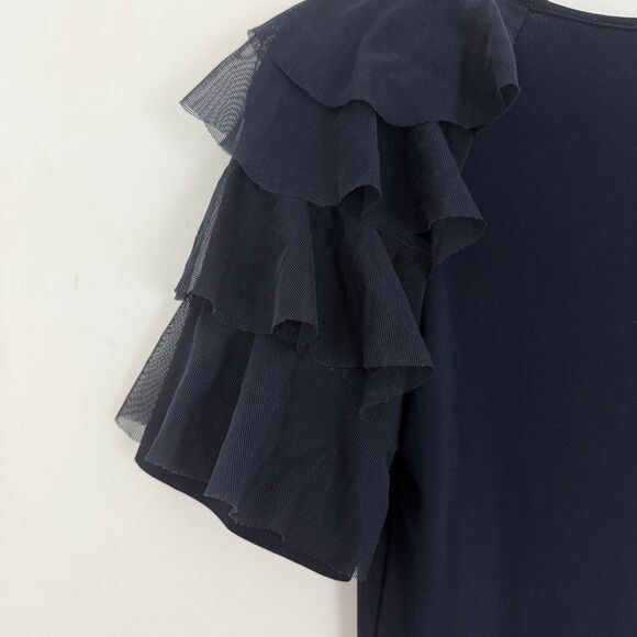 JOSEPH RIBKOFF Tiered Ruffle Sleeve Top 4 Black Blouse Party Formal EUC B61 - Picture 4 of 6